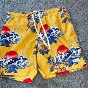 MODERN AMUSEMENT Men's Swimsuit Trunks Asian Tiger Moon Ocean Print EUC - Size M